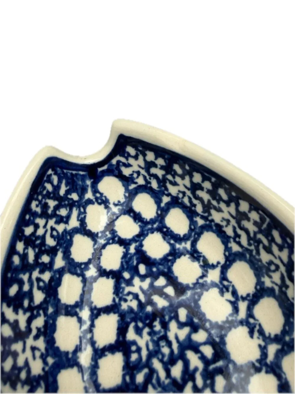 Made in Portugal Navy Blue Floral Dot Polish Pottery Spoon Rest Dish Countertop
